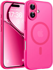 TOCOL for iPhone 17 Case 6.3-Inch, Upgraded Camera Protection, Built-in Ring, Compatible with MagSafe, Shockproof Non-slip Translucent Matte Phone Case, Black - Hot Pink iPhone 17
