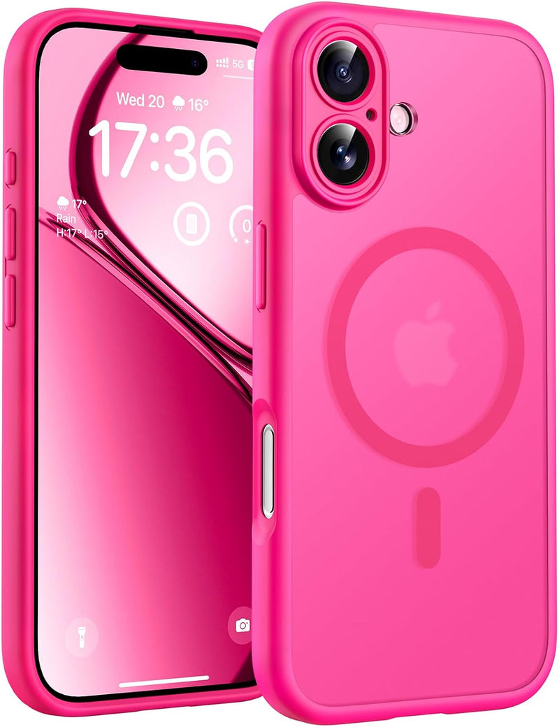 TOCOL for iPhone 17 Pro Case 6.3-Inch, Upgraded Camera Protection, Built-in Ring, Compatible with MagSafe, Shockproof Non-slip Translucent Matte Phone Case, Dark Blue - Hot Pink iPhone 17