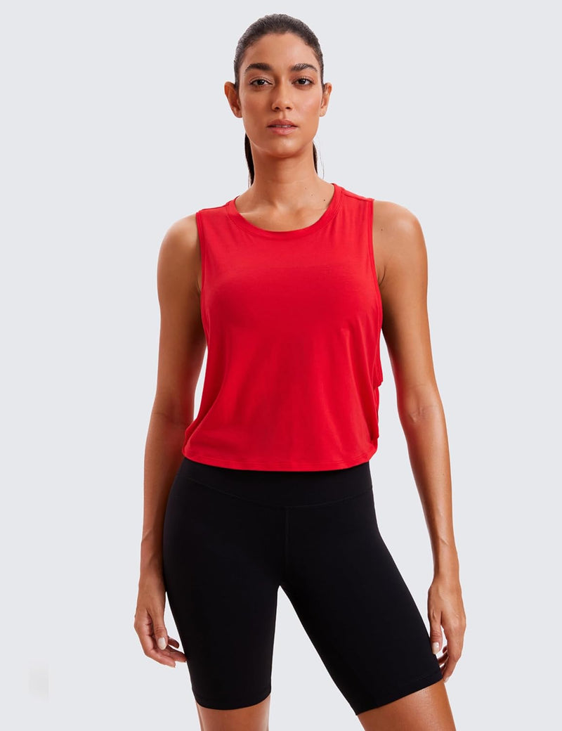 CRZ YOGA Women's Pima Cotton Workout Tank Crop Sports Shirt Sleeveless Yoga Running Tops