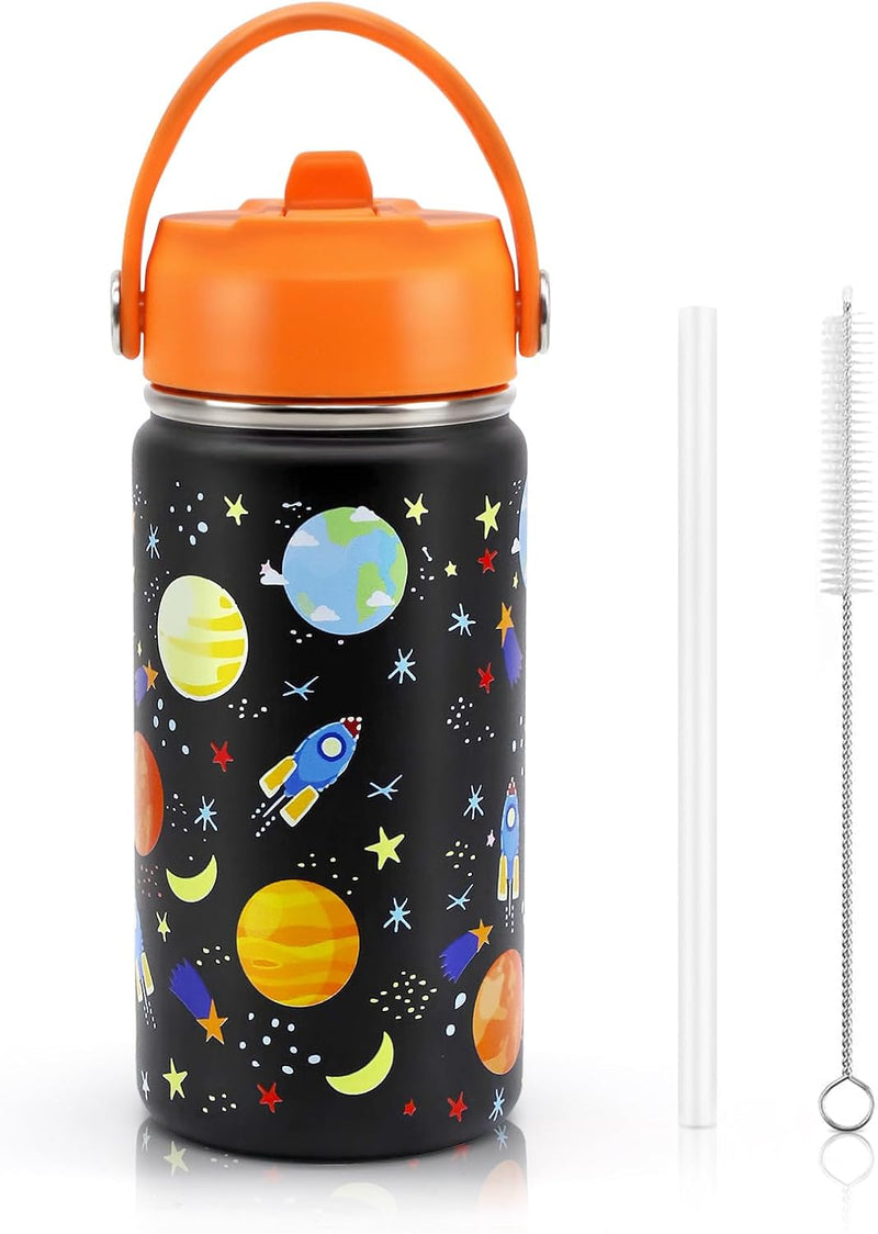 Kids Water Bottle 350ml Stainless Steel Hydro Flask Wall Insulated Thermos Bottle with Straw Lid BPA Free Cup Hot Cold Sports Toddler School Boys Girls 12oz (SPORTS, 350ML)