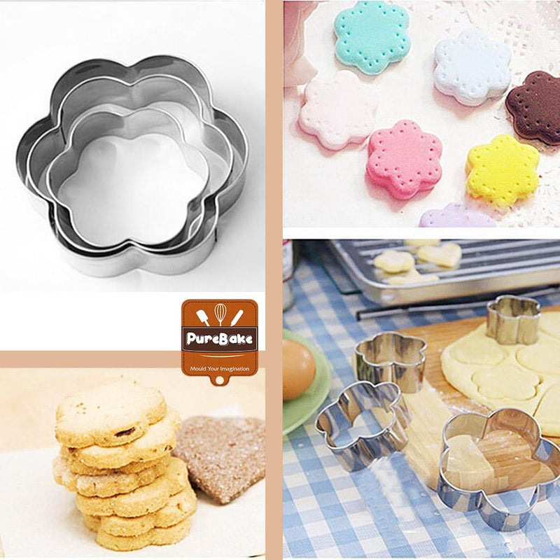 PureBake Cookie Cutters Shapes Baking Set, 12PCS Flower Round Heart Star Shape Biscuit Stainless Steel Metal Molds Cutters for Kitchen Baking Halloween Christmas Small Cookie Cutters