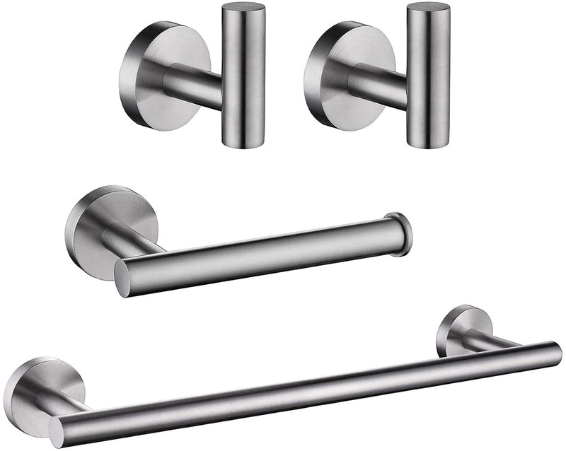 UUHOME Bathroom Hardware Set, Matte Black Bathroom Accessories Set, 304 Stainless Steel Towel Bar Set Wall Mounted Include 16" Bathroom Towel Rack, Toilet Paper Holder and 2 Robe Hooks(4pcs) (Silver)