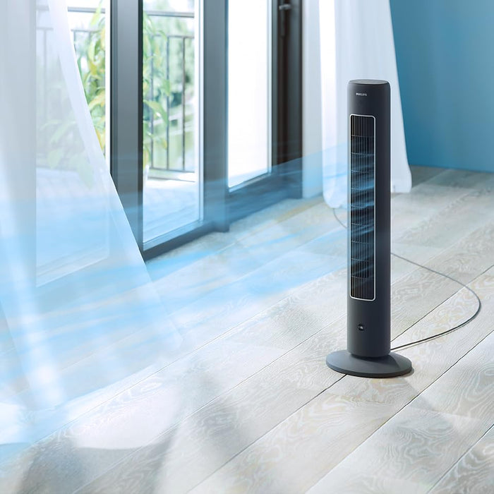 Philips Tower Fan 5000 Series - 40W, 3 Speeds, Sleep Mode, Armotherapy Diffuser, Remote Controller, Child Lock, Slim Design, Dark Grey - CX5535/11