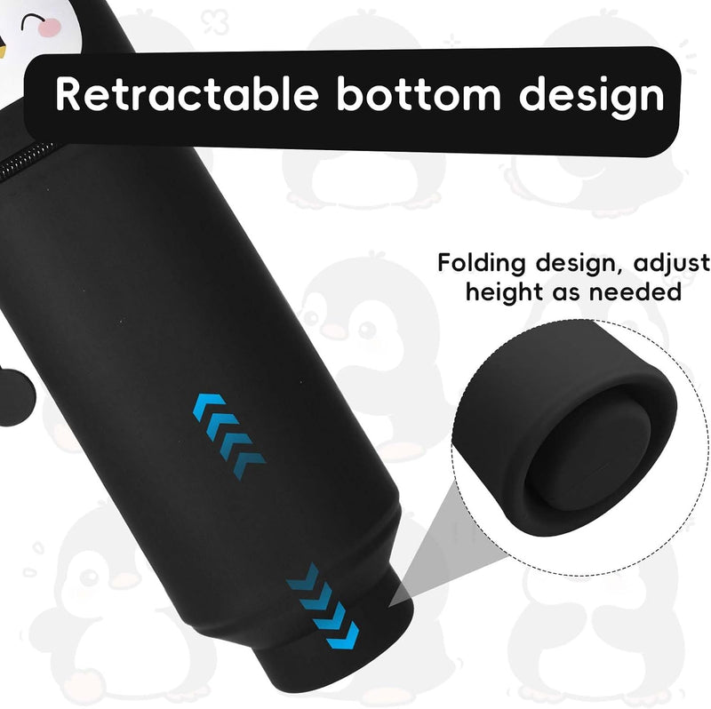 2 in 1 School Pencil Case, Silicone Pencil Case with Animal Design, Zip Pen Bag, Stand Up Silicone Pencil Case, Cute Penguin Pen Holder, Pencil Case for School, Office