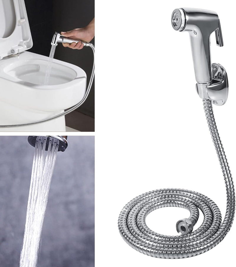 Premium Stainless Steel Handheld Bidet Sprayer for Toilet Full Shattaf Set with 1.2M Hose Wall Mounted Muslim Shower High Pressure Spray Easy 5 Min Install Cloth Diaper Bathroom Cleaning Chrome