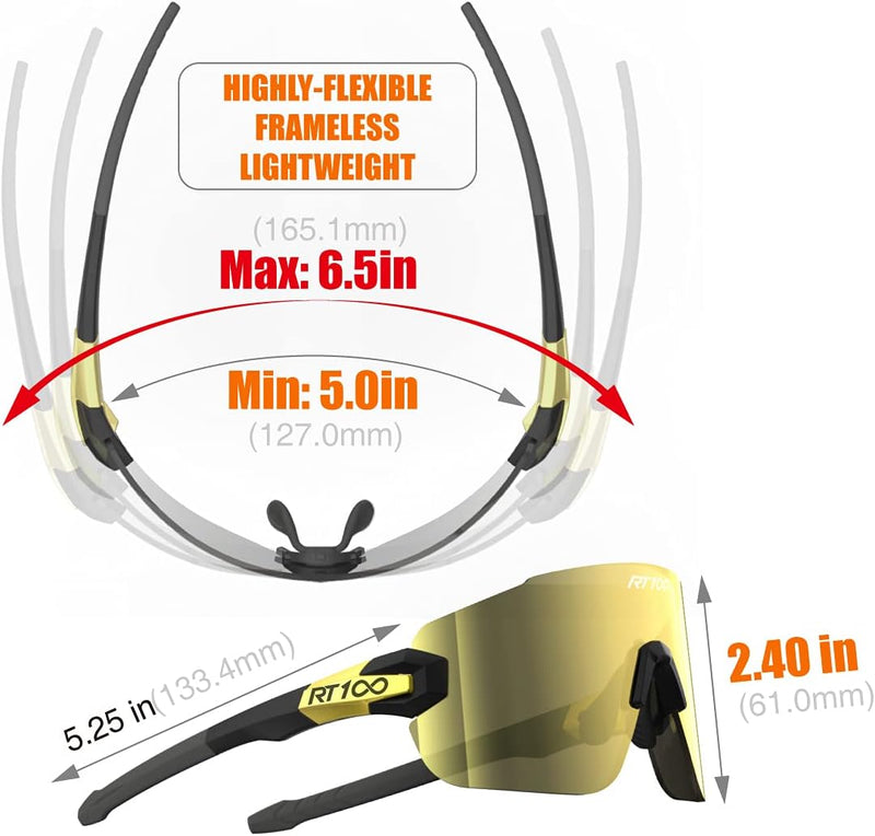 RT100 RIDE YOUR WAY Professional wrap around Frameless Cycling Sunglasses for Men and Women