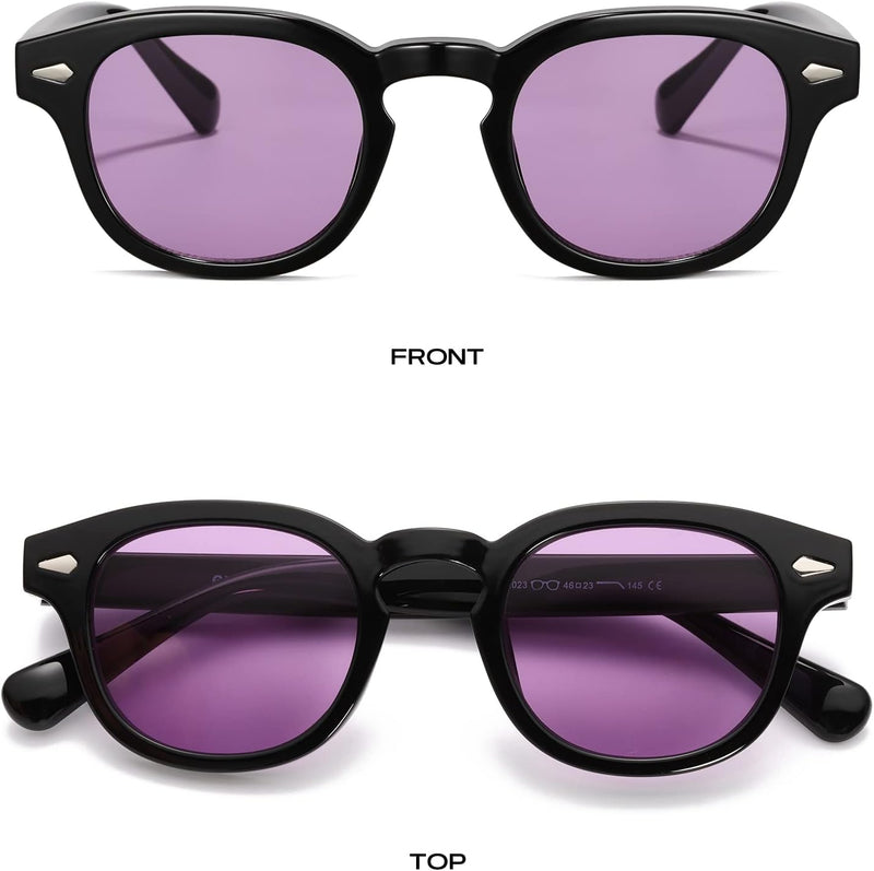 Unisex Vintage Retro Round Style Tinted Sunglasses For Men Women Fashion Circle Sun Glasses 46mm - C06 Black Frame/Purple Tinted Lens