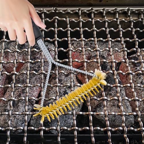 JLNGTHONG 2 Pieces Grill Brush, 12 Inch Non-Scratch Brass Bristles Grill Cleaning Brush, Wide Faced Spiral Barbeque Grill Accessories for Kitchen, Outdoor Grill