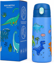 Kids Stainless Steel Water Bottle For Kids 550ml BPA Free Insulated Bottle with Cute Design, Sipper Bottle, Leakproof & Reusable (Blue) - Blue dinosaur 550ml