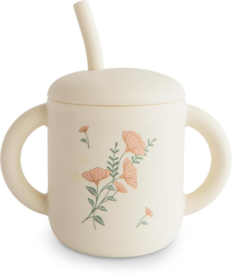 Mushie Silicone Training Cup with Straw for Baby - 175ml Leak-Resistant Cups for Toddlers with Removable Lid - BPA-Free, Dishwasher Safe | Blush