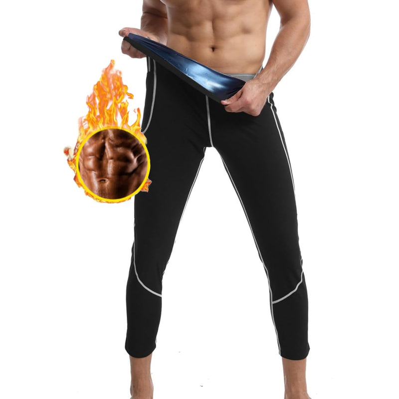 Men's Sweat Sauna Leggings, High Waist Tummy Control, Workout Pants with Pocket