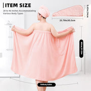Women Wrap Towel Robe, Soft Highly Absorbent Shower Wrap Bathrobe with Snap Closure, Adjustable Spa Robe for After Bath, Includes Hair Turban, Pink Bathing Wrap for Ladies
