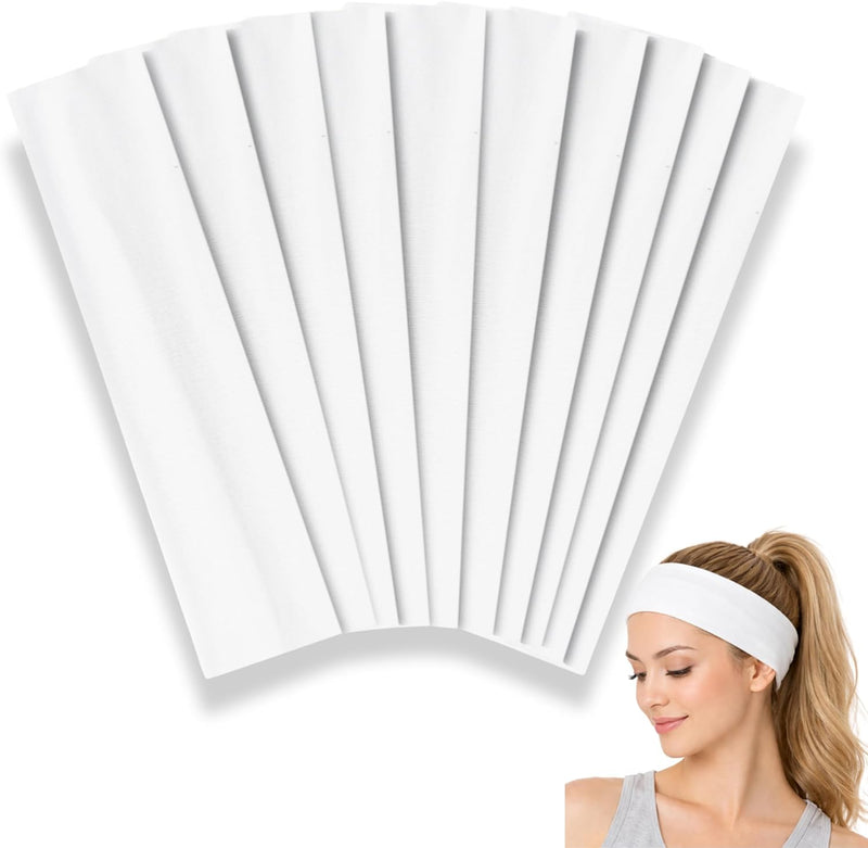 Styla Hair 10 Pack Stretch Headbands Non-Slip Head Wraps Great for Sports, Yoga, Pilates, Running, Gym, Workouts, Baseball, Casual Wear, Gifts & More - White
