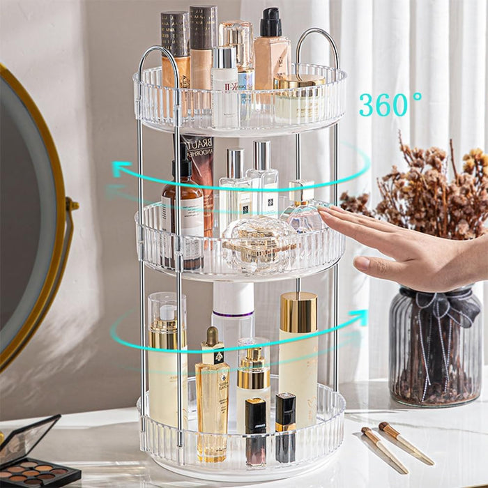 LENDIS Rotating Makeup Organizer Dressing Table 3 Tiers, Large Capacity Skin Care Transparent Makeup Storage Perfume Organizer Makeup Dresser Organizer Countertop 360 Rotation (Gray)