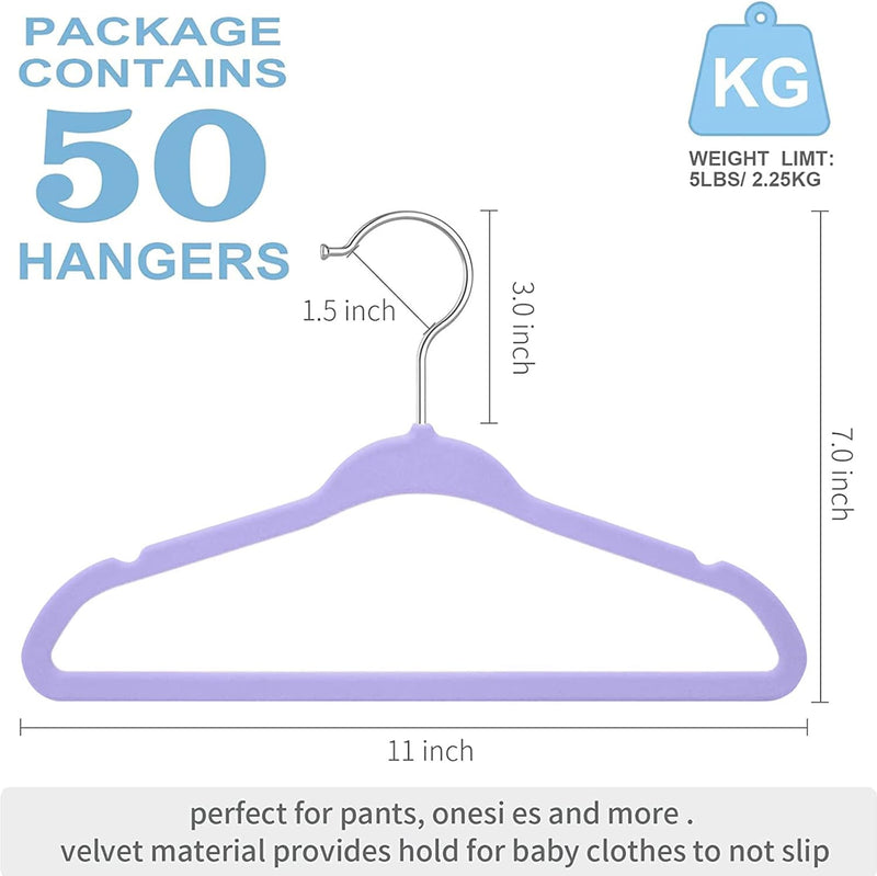 Red Dot Gift® 50 Pack Baby Velvet Hangers 11Inch/28cm - Nursery Clothes Hangers Non Slip Toddler Hangers, 360 Chrome Swivel Hook (White, 50)