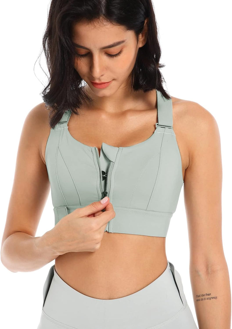 Sports Bra for Women High Impact Work Out Bra with Support Front Zipper Gym Padded Bras with Adjustable Straps
