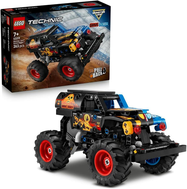 Technic Monster Jam Grave Digger Fire and Ice - Pull-Back Truck Toy - Race Car Model Kit w/Authentic Details - Birthday Gift for 7+ Year Old Boys, Girls & Fans - 42219