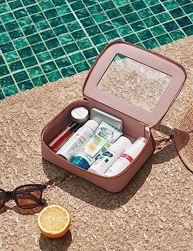 Small Cosmetic Bag for Purse Mini Makeup Bag for School Cute Clear Make Up Pouch for Travel Tiny Leather White Make Up Organizer Case for Backpack Toiletry Bag Waterproof Square Pouch with Zipper