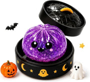 Halloween Spooky Glitter Dumpling Squishies Toys, Dumplings Stress Balls for Adults Fidget Toy with Steamer, Cute Halloween Decor Ghost Bao Bun Squishes for Anxiety Relief, Orange - Purple
