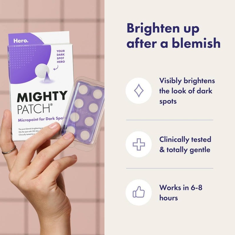 Mighty Patch Hero Cosmetics Micropoint™ for Dark Spots - Post-Blemish Dark Spot with 395 Micropoints, Dermatologist Tested and Non-irritating (8 Count)