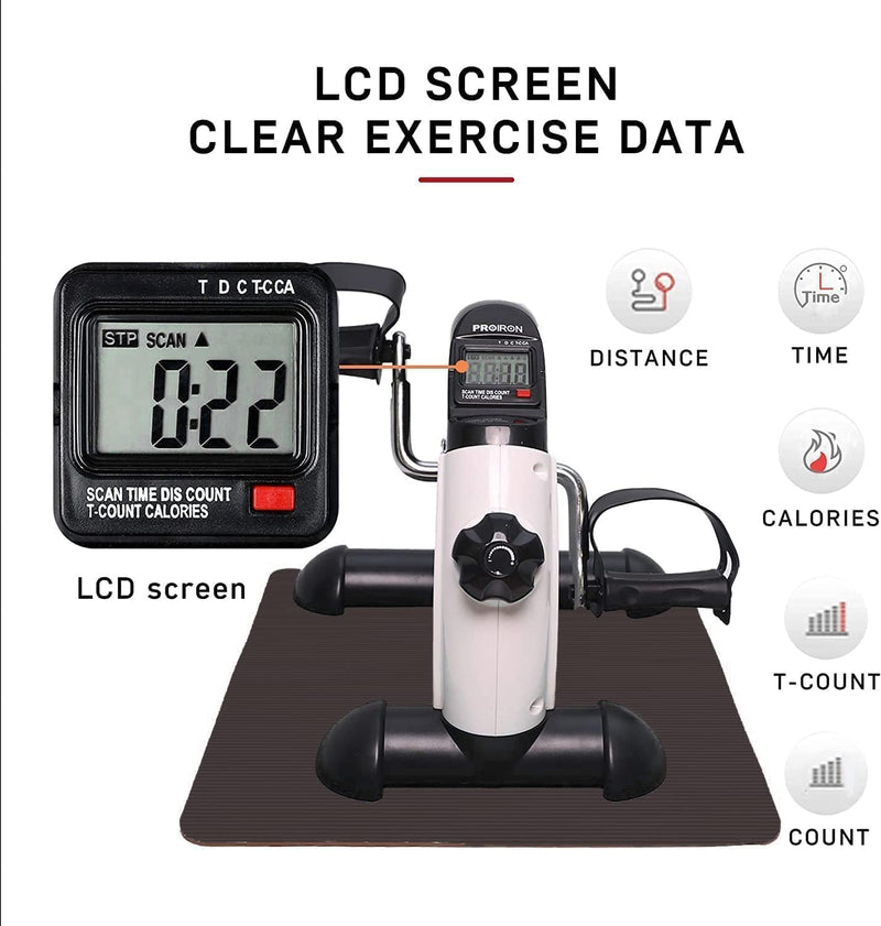 Pedal Exerciser with Digital Display, Mini Exercise Bike Pedal Sit Down, Desk Cycle Leg Arm Foot, Small Equipment for Home, Office, Elderly, Rehabilitation
