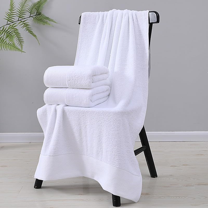 SKY-TOUCH Bath Towel 100% Cotton 4pcs, Premium Hotel Quality Large Bath Towel 70x140 cm, 600GSM Premium Bath Sheet Soft & Highly Absorbent for Home Bathroom Hotel (White)