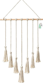 Hanging Photo Displays Macrame Wall Hanging Picture Organizer with 25 Wood Clips Boho Hone Decor for Home, Living Room, Bedroom, Best, Ivory White, 42.5" LÃ17" W