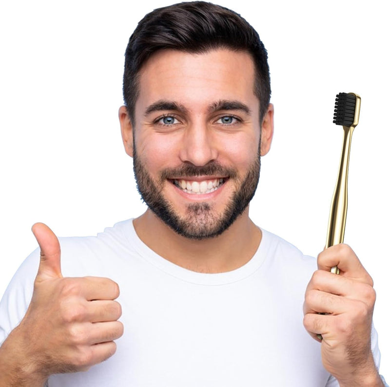 Gold Color Toothbrush, Soft Charcoal Toothbrush, Home Hospitality Travel Toothbrushes, Luxury Plated Gold Color Manual Toothbrushes, Small Head Toothbrushes, Deep Cleaning, for Adults