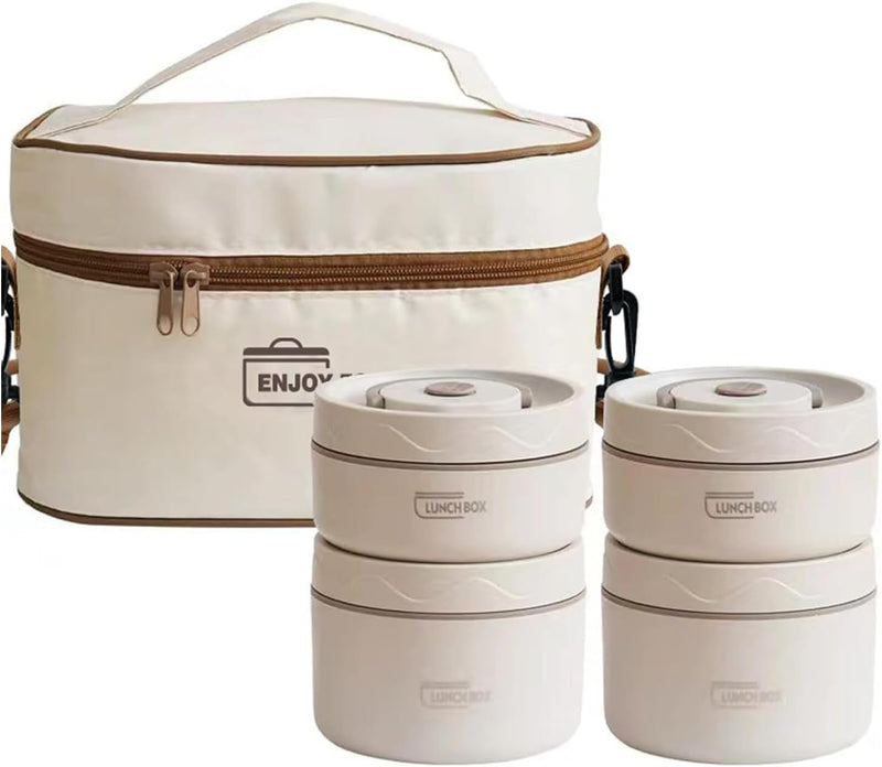 TenSteed Stainless Steel Bento Box, Microwavable Thermal Lunch Box, Portable Insulated Food Lunch Container Set with Bag,4 Separate Stackable Lunch Container for Adult Kids Men Women (Light brown) - beige