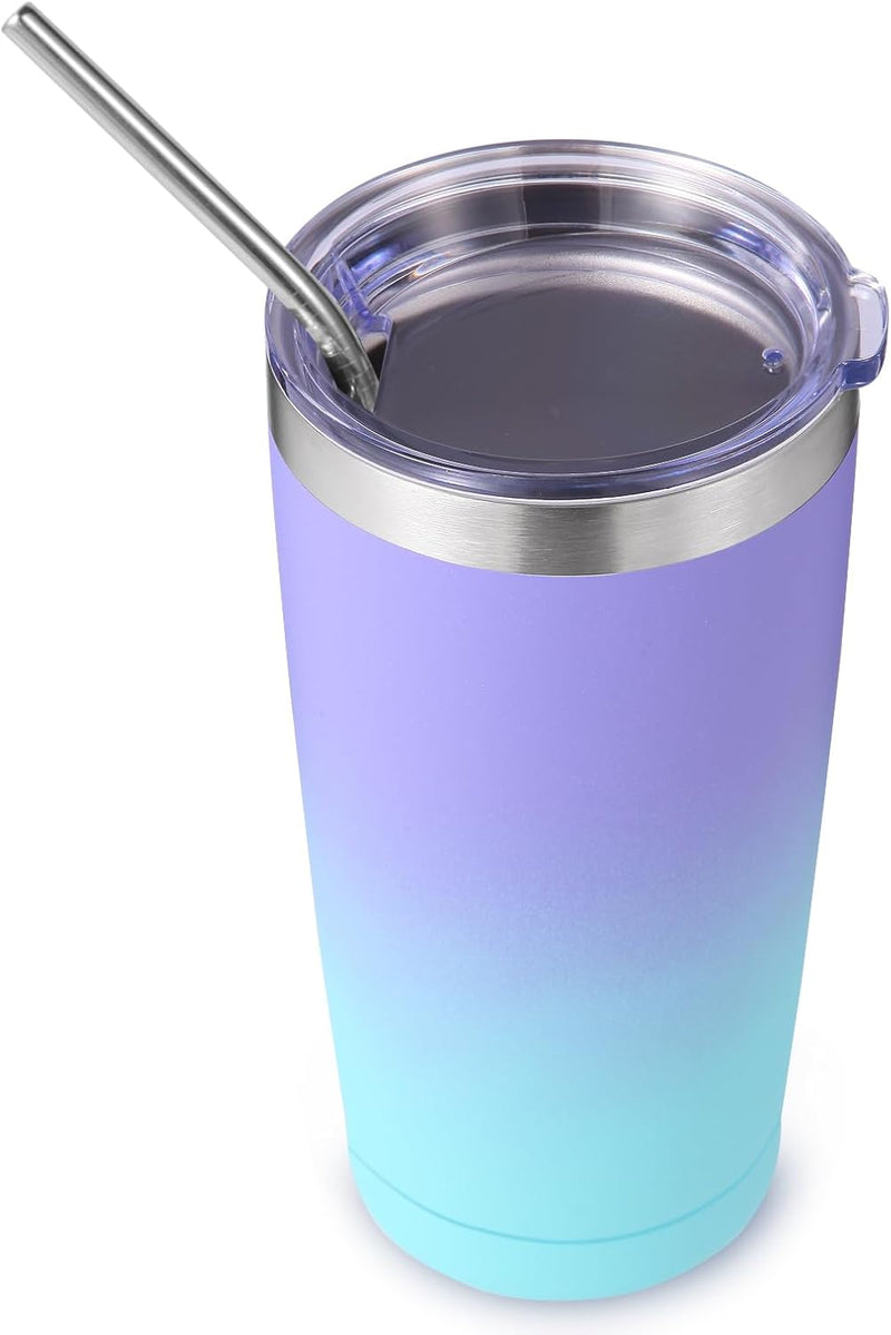 Volhoply 20oz Stainless Steel Tumbler with Lid and Straw,Double Wall Insulated Travel Iced Coffee Mug Fits Car Cup holder,Powder Coated Cups for Hot and Cold Drinks,Gifts for Women Men（White,1 Set）