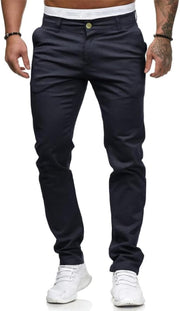 Mens Chinos Slim Fit Stretch Flat-Front Skinny Dress Pants - Blue2023
