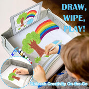 TINY SPARK Kids Travel Tray for Toddlers Car Seat with 6 Markers,Lap Desk Tray with Dry Erase Board for Kids Travel and Flight,Desk Essential Accessories Drawing,Toys,Snacks(Gray)