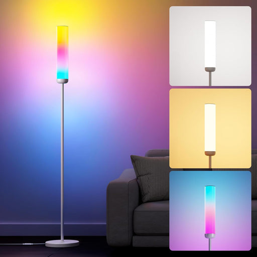 O1 AI Floor Lamp, 2300LM Smart LED Standing Lamp APP/WiFi Control, Alexa/Google Assistant Enabled, Modern Floor Lamp with Music Sync, DIY Mode, RGBCW &CCT, Lamps for Living Room, Bedroom, Office - Rod-shaped 2300 lm