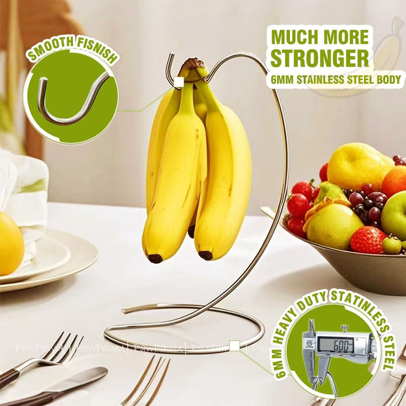 Banana Holder Stand - Stainless Steel Kitchen Counter Tree Hook for Bananas, Grapes & Vine Tomatoes, Prevents Bruising & Extends Freshness