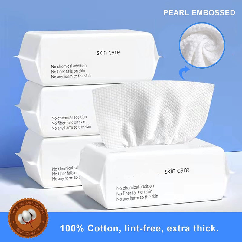 BIEWO Disposable Face Towel, Cotton Tissue Soft Dry Wipes for Women, Simple Cleaning Facial Tissues Dry Wet Dual Portable Use for Sensitive Skin & Baby & Makeup Remover & Personal Care (2 PACK=200PCS)