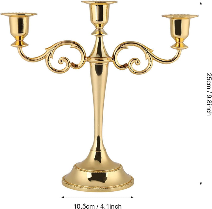 3 Arms Candle Holder, Metal European 3 Stands Candle Holder, for Wedding and Candlelight Dinner(Golden)