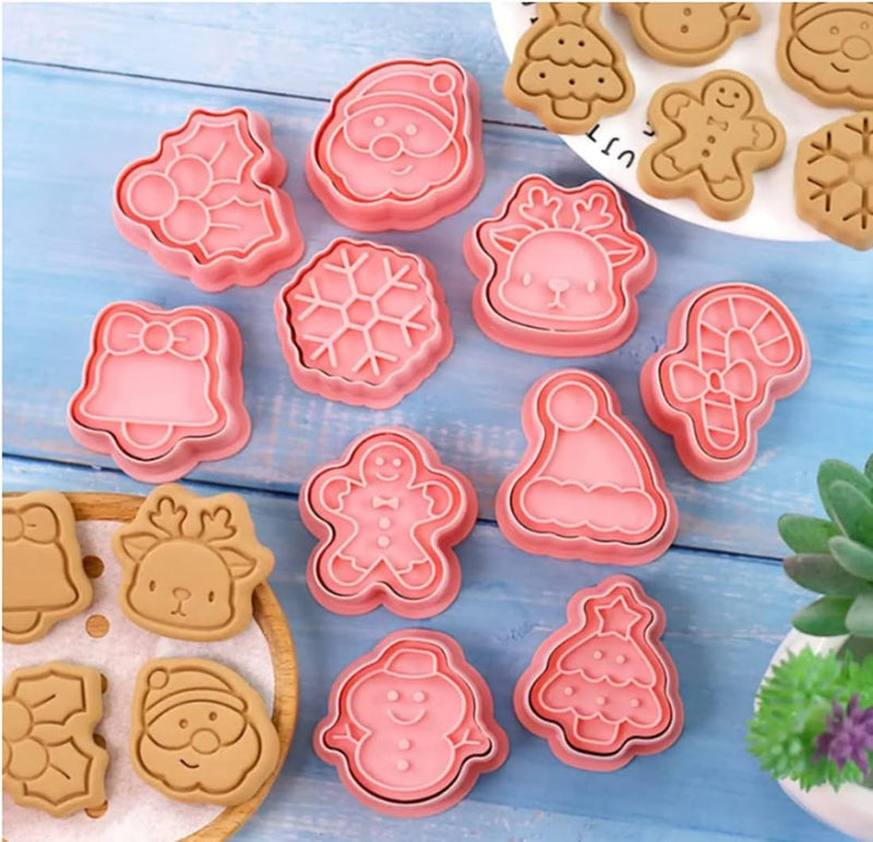 JKWINS 10 Pieces Christmas Cookie Cutters Snowman, Elk, Christmas tree Socks Mini Christmas Cookie Stamps Christmas Shapes 3D Plastic Cookie Cutters for Kids Fondant Cookie Baking