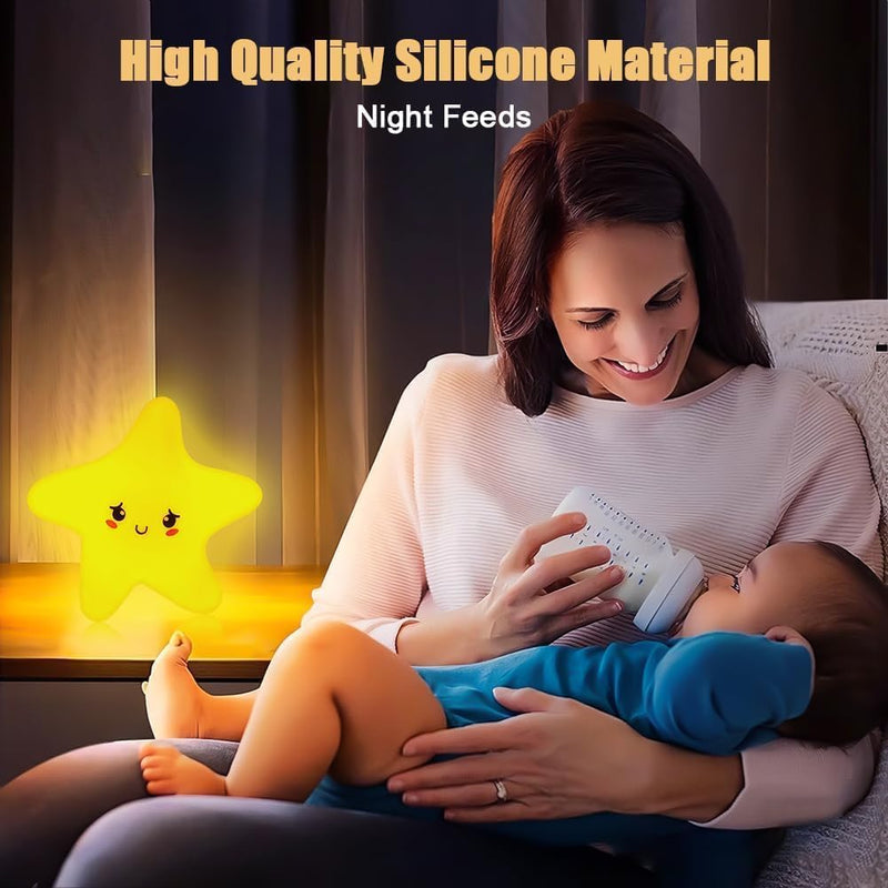 Cute Star Night Light for Kids Bedroom, SYOSI USB Rechargeable Dimmable Stars Lamp, Cute Silicone Toddler Nightlight, Magnetic Nursery Decor, Sleep Light for Children Women Teen Girls Gift