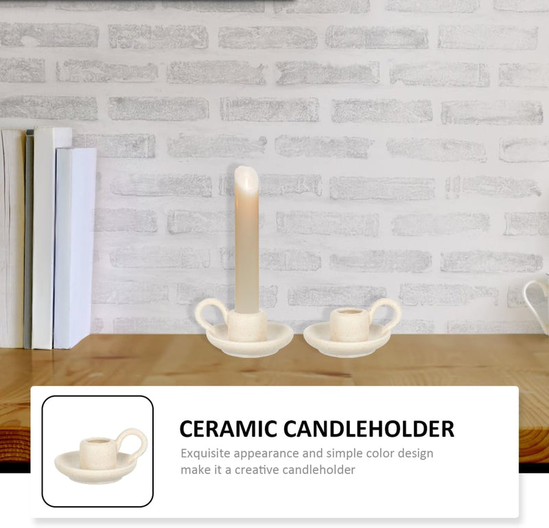 Alipis 2 Pcs Ceramic Candle Holder Taper Candlestick Holder Candlelight Stand for Holiday Dining Room Home Decoration Display Beige