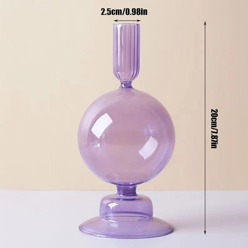 LKPOMI Glass Candlestick Holders - Colorful Glass Taper Candle Stand - Modern Elegant Candle Sticks - Pink