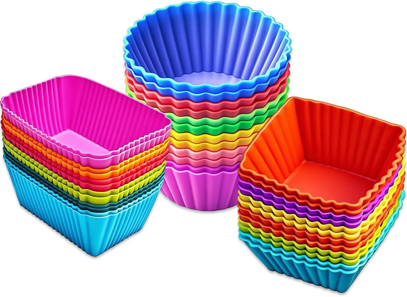 Silicone Cupcake Liners Baking Cups Non-Stick Jumbo Reusable Muffin Molds Bento Bundle Lunch Box Dividers (30-Pack) - Standard
