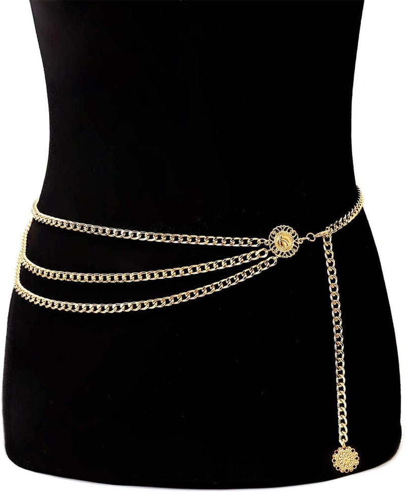 Elegant Multi Layer Gold Waist Chain For Women, Fashion Metal Decorative Waistband, Adjustable Stylish Ornament, Versatile Match For Jeans,Skirts,Dresses
