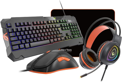 Meetion MT C505 4 in 1 Gaming Combo Kit: RGB Keyboard, 3200DPI Mouse, Backlit Headphone With Omni Directional Microphone, High Precision Mouse Pad