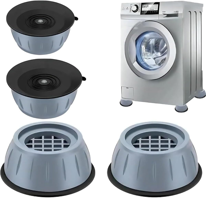 Universal Washing Machine Stand – Anti-Vibration Pads for Washer, Dryer, Refrigerator, Sofa, Desk & Stool | Noise Cancelling, Non-Slip Rubber Feet | Floor Protection & Stability | Pack of 4, Grey