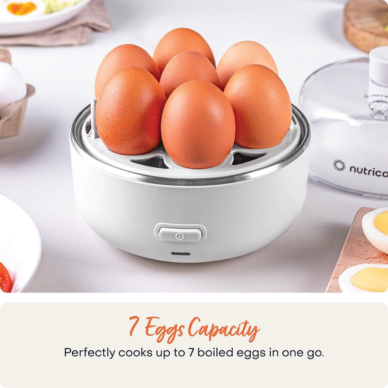NutriCook Rapid Egg Cooker: 7 Egg Capacity Electric Egg Cooker for Boiled Eggs, Poached Eggs, Scrambled Eggs, or Omelettes with Auto Shut Off Feature - Silver