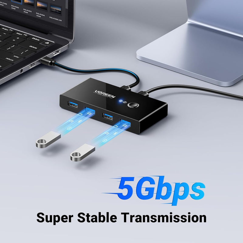 USB KVM Switch Selector USB 3.0 Splitter 2 Computers Sharing 4 Devices 2 In 4 Out Switcher Box Hub for Mouse, Keyboard, Scanner, Printer, One-Button Switch, 2 Pack A to A Cable 1.5M - black