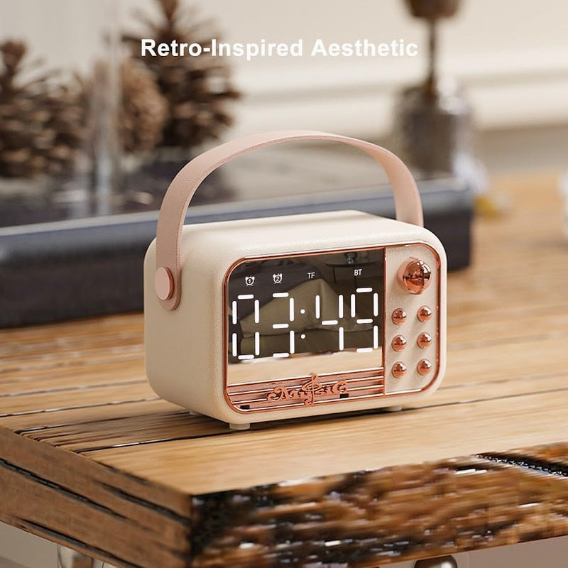 OBABO [Upgrade] Retro Bluetooth Speaker, Wireless Vintage Small Speaker with Stereo Sound,Hands-Free Call, Alarm Clock,TF Card, Water-Proof for iOS Android Smartphone Home Office Home Outdoor (Pink)