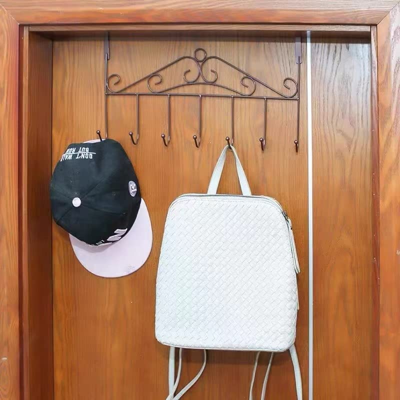 LENDIS Coat Rack, Over Door 7 Hook Rack - Decorative Organizer Hooks for Clothes, Coats, Hats, Belts, Towels - Door Hanger for Home or Office (White)