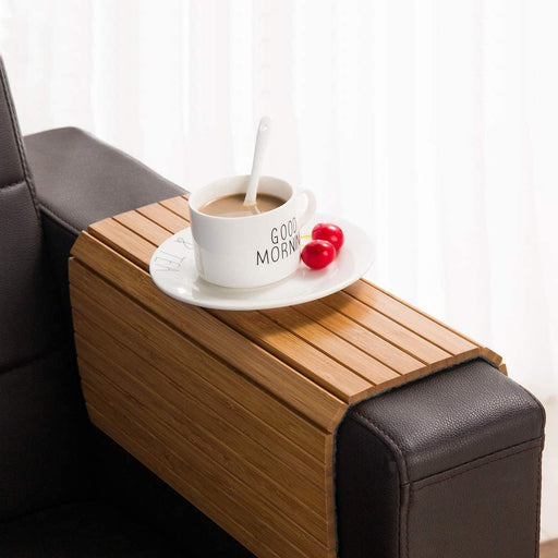 GEHE Sofa Arm Tray Table Flexible/Foldable Sofa Tray Couch arm Table Perfect for Drink Snacks Great arm Tray for Couch armrest (16.5" L x 13.25" W x 0.4" H, Natural Bamboo) - 41.9 x 33.7 x 1 cm Natural Bamboo