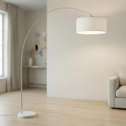 YATAI Modern Arc Floor Lamp with Adjustable Head, 208cm Tall Standing Lamp with Fabric Shade, Heavy Marble Base, Button Switch, Ideal for Living Room Bedroom Reading Corner - White